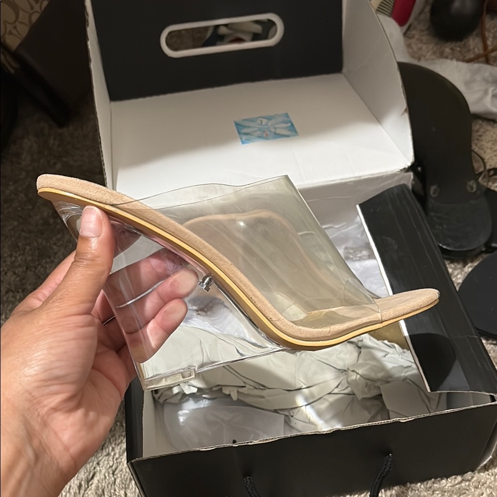 Fashion Nova Clear Heels with Nude Accents